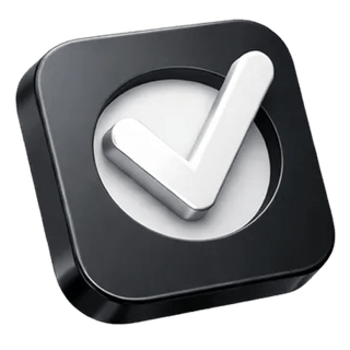 3D checkmark confirmation icon on the Clear Meritowage about page